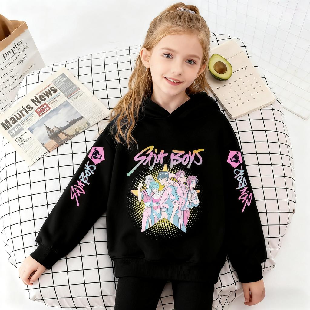 Kpop Demon Hunter Cartoon Children's Clothing for Autumn and Winter, Warm Hoodies Comfortable and Soft Children's Girl Hooded Sweatshirts