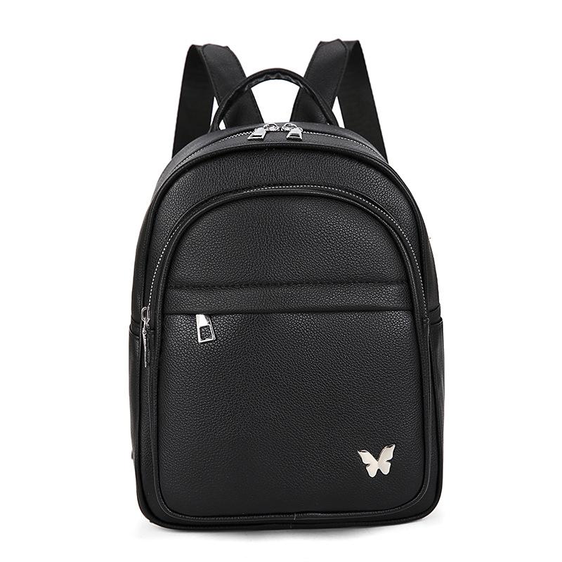 

Женский мягкий кожаный рюкзак Butterfly, однотонный рюкзак для путешествий, школьный рюкзак чёрный