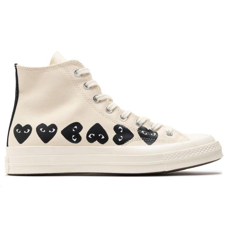 Comme Des Garçons Play X Converse 1970s Comfortable and Versatile High-top Canvas Shoes Unisex Beige.