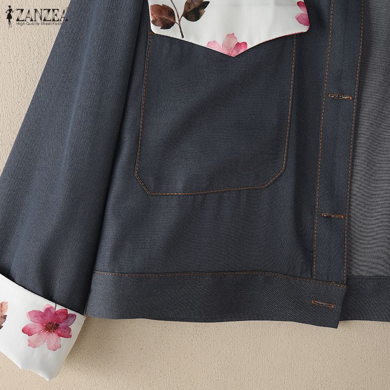 ZANZEA Women Floral Splice Turn Down Collar Long Sleeve Casual Blouse