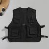 Colete cargo masculino com decote em V, sem mangas, vários bolsos, colete solto, cor sólida, estilo casual, colete cargo, roupa externa