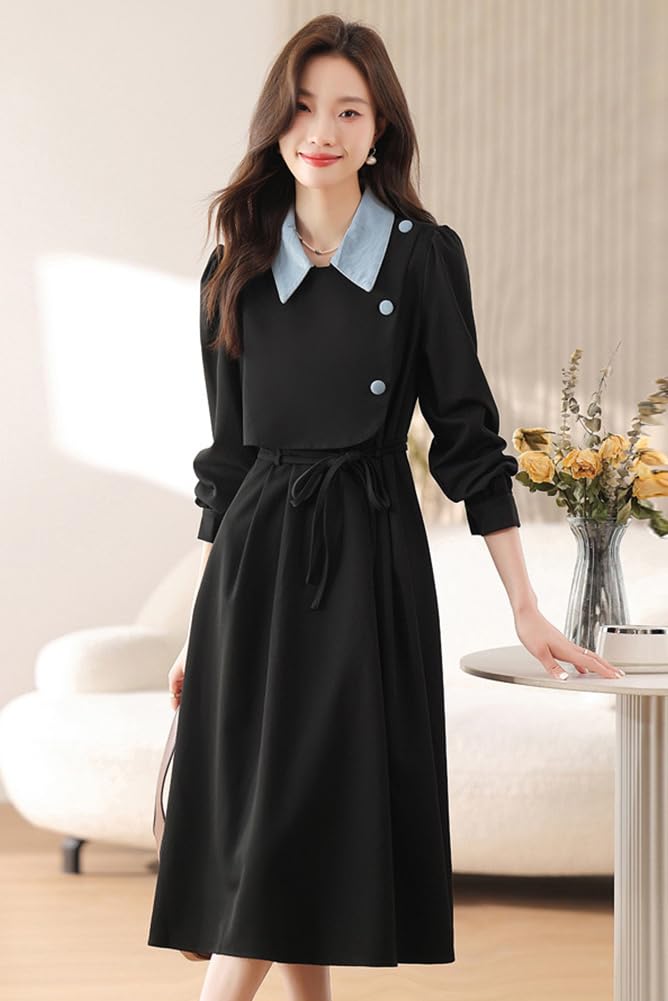 Seira Shirt Dress with Long Faux Layered and a Cute Turndown Elegant and Stylish Design for and Casual Perfect for and Women's Midi-Length Sleeves,