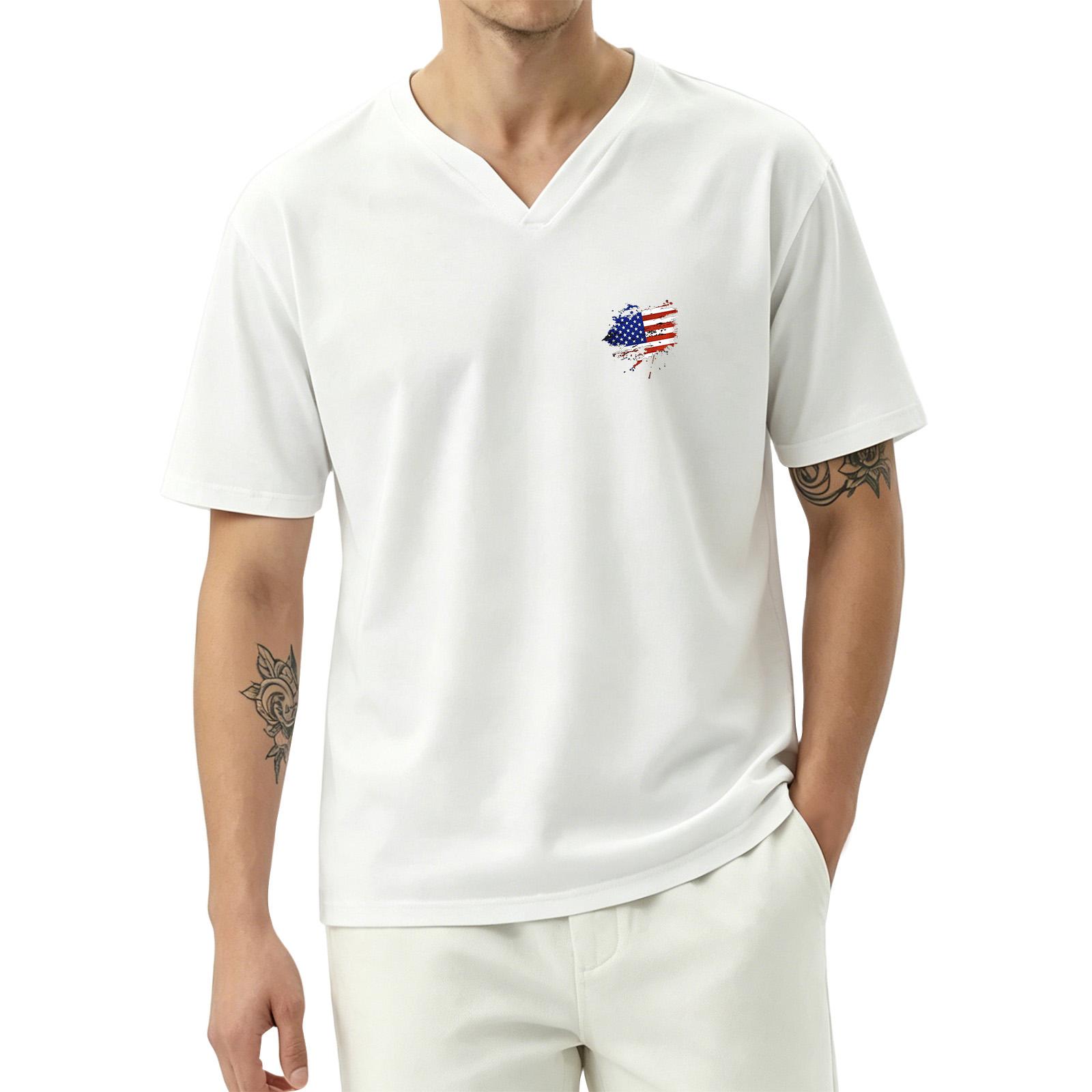 

Men s Casual V Neck T Shirt Short Sleeve Printed Tee Lightweight Breathable Fabric Comfortable Fit Suitable for Daily Wear and Sports M білий
