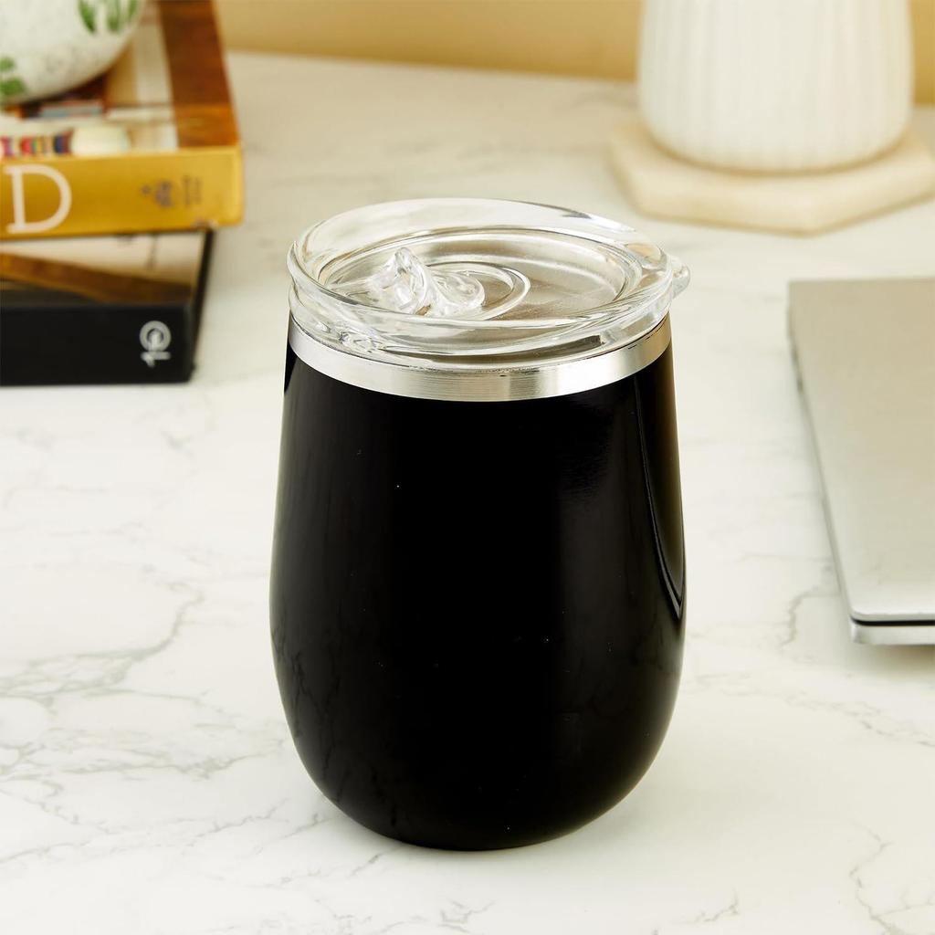 Stainless Steel Tumbler | Coffee Mug | Double Wall, Sweat-Proof Sipper with Lid for Hot & Cold Drinks | BIS-Approved | 300ml (Glossy Black Finish)