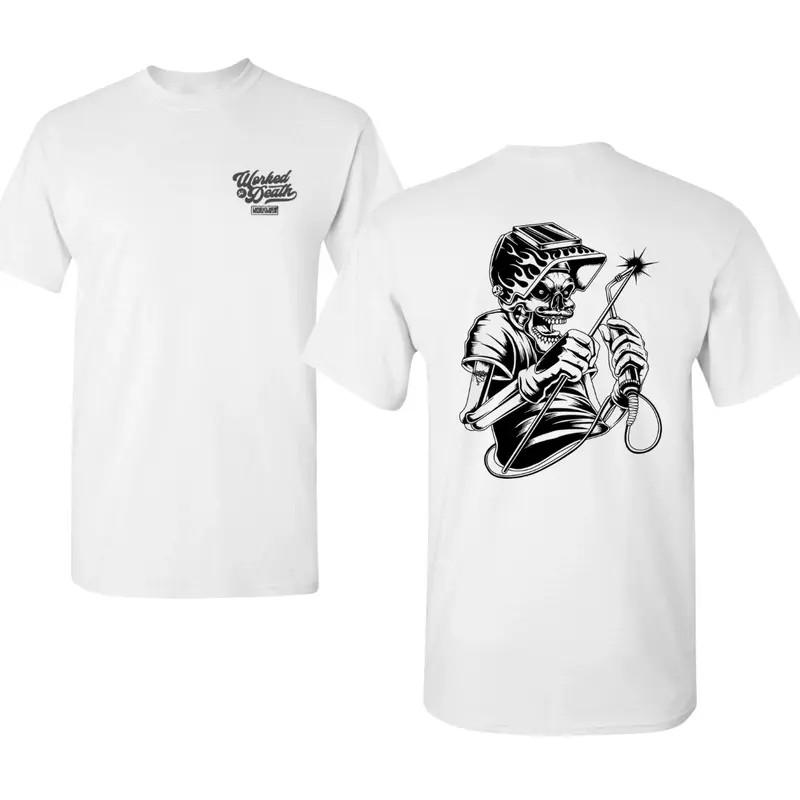 

Skeleton Welder T-shirt with Black and White Line Art Torch Graphic, 2 Sides Cle S разноцветный