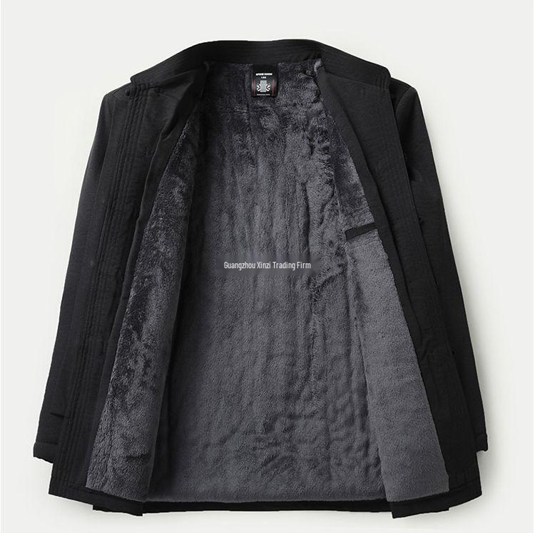 Fleece-Lined Cotton-Padded Tang Suit: Warm Winter Coat for Middle-Aged & Elderly Men