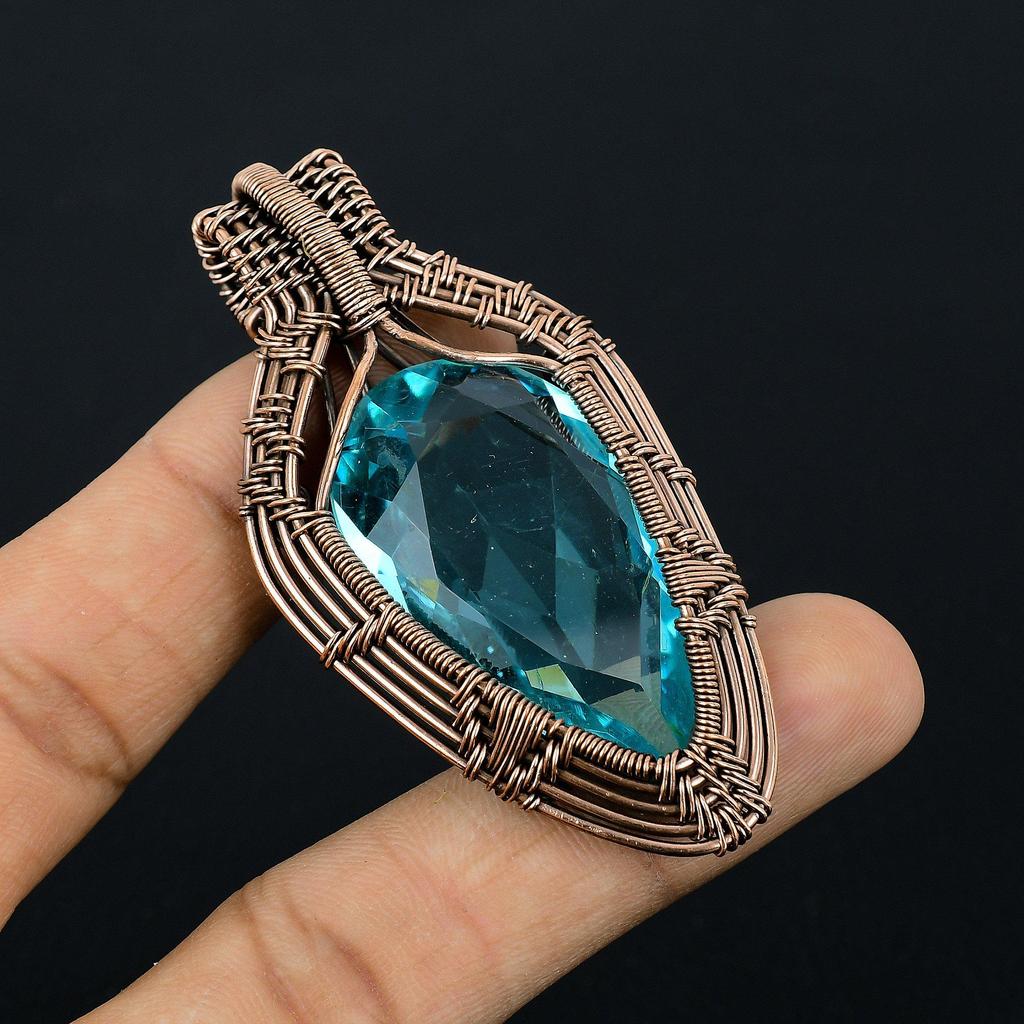 Blå Topaz anheng, 925 solid sterlingsølv edelstenssmykker, håndlaget anheng, til Thanksgiving