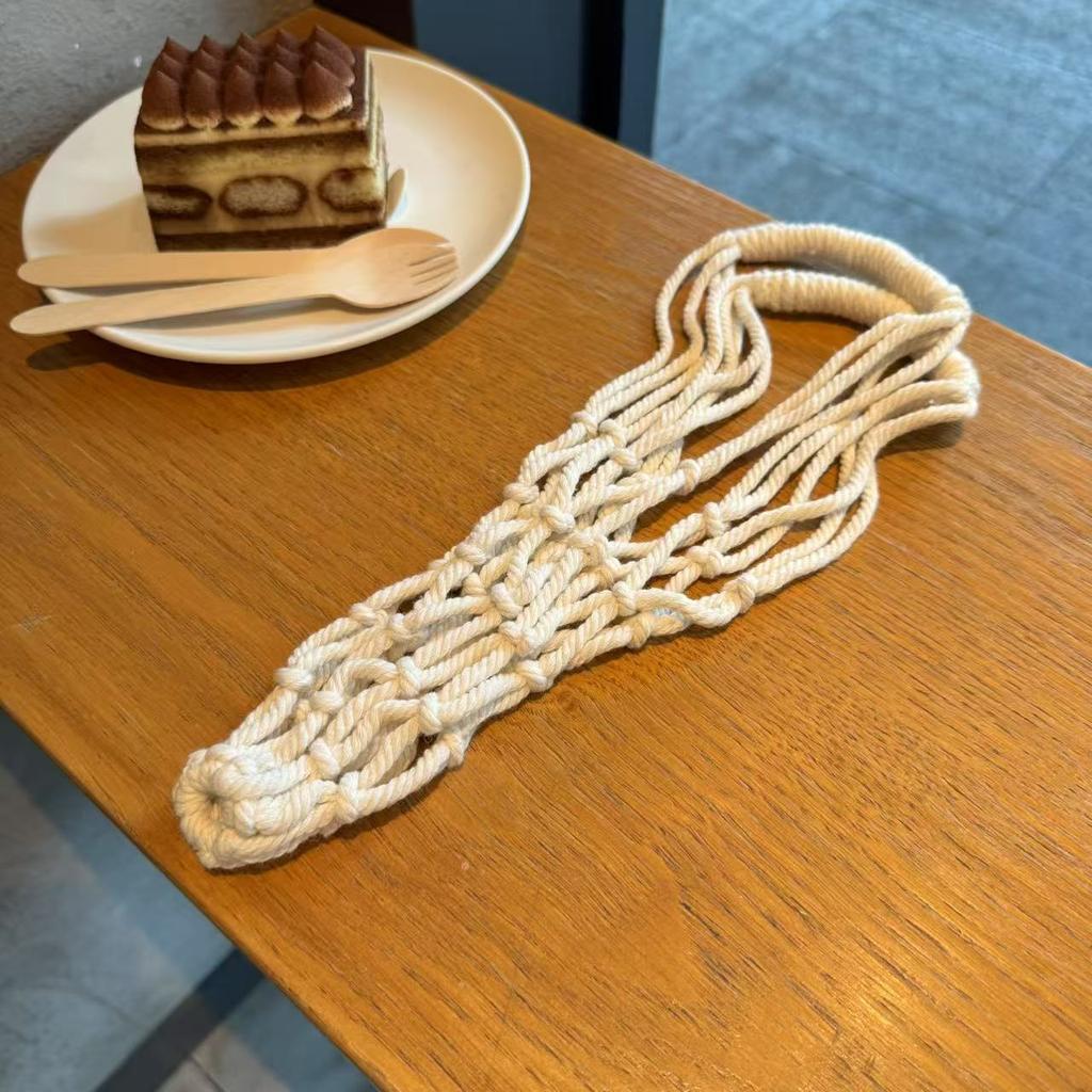 Portable Macrame Water Bottle Holder Hand Woven Cotton Rope Boho Cup Carrier for Coffee & Iced Drinks Outdoor Camping Supplies