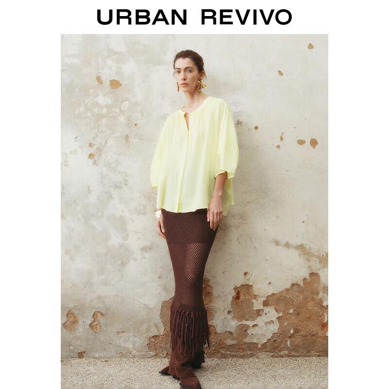 UR 2025 Spring Women s Casual Loose Round Neck Open-Front Shirt M