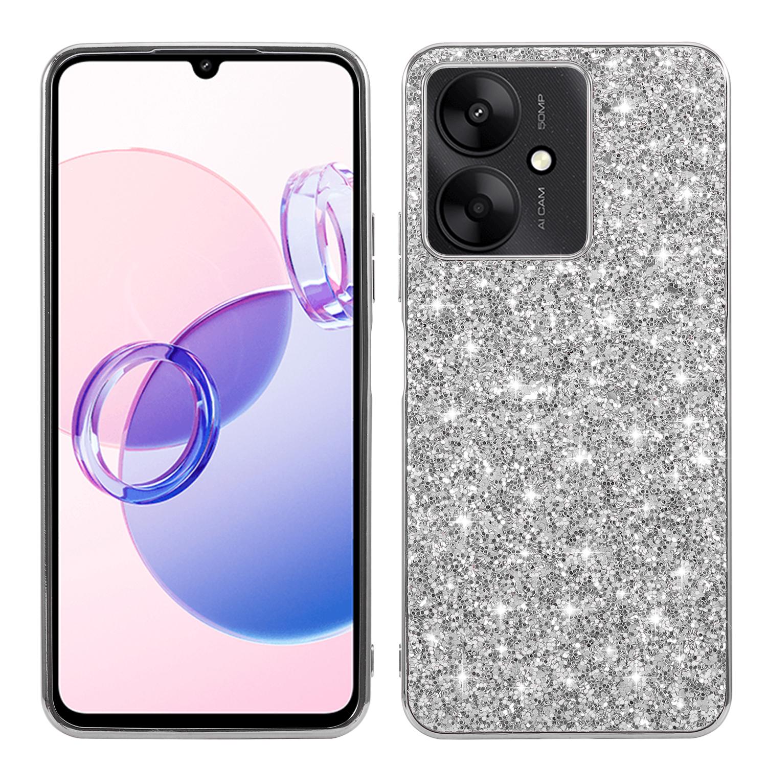 

For Xiaomi Redmi 13C 4G/5G/13R 5G/Poco C65 4G/M6 5G Case TPU+PC Glitter Phone Cover Silver