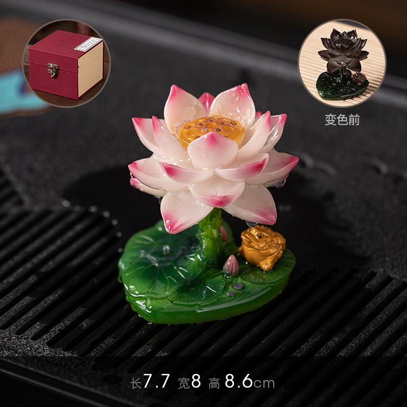 Color Changing Tea Pet Lotus Frog Figure Handmade Clay Ceramic Decor for Tea Table Office Desk Gift Zen Home Ornament