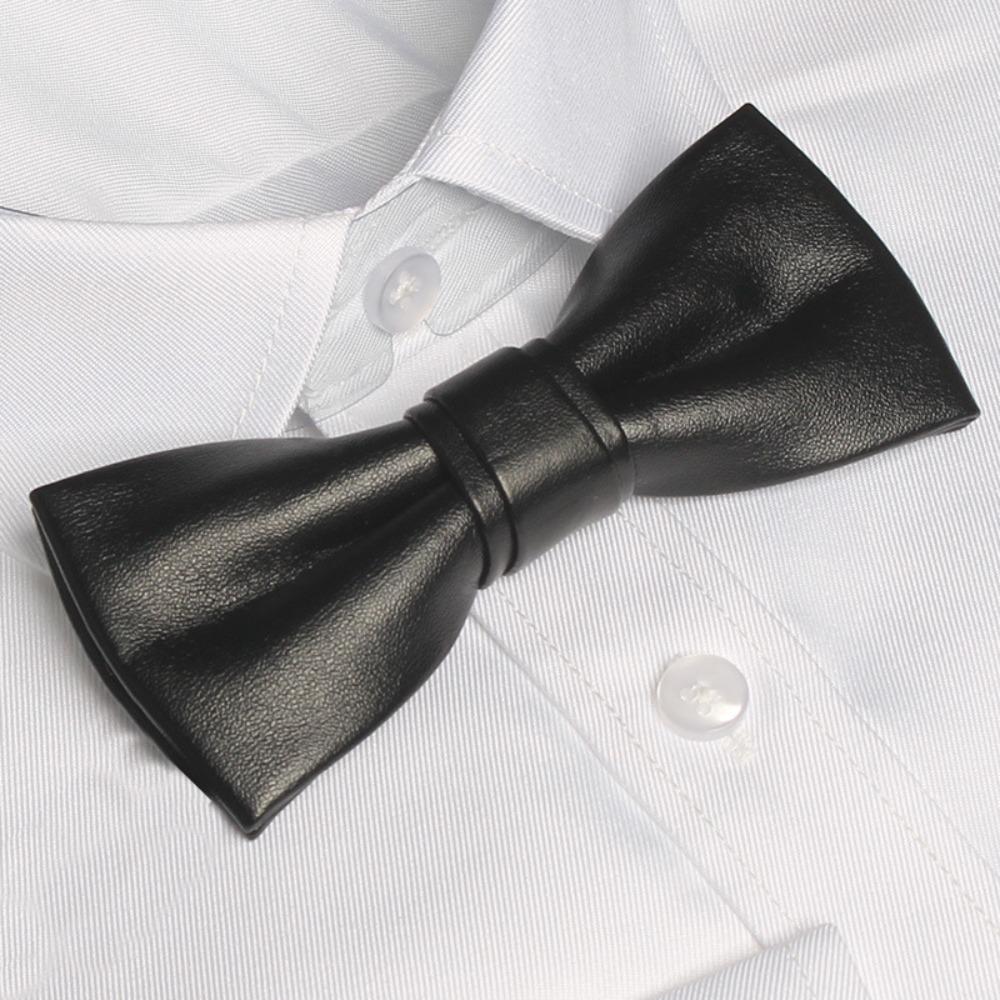 Adjustable Men Necktie Soft Retro Cravat Classic PU Leather Bow Tie  Business
