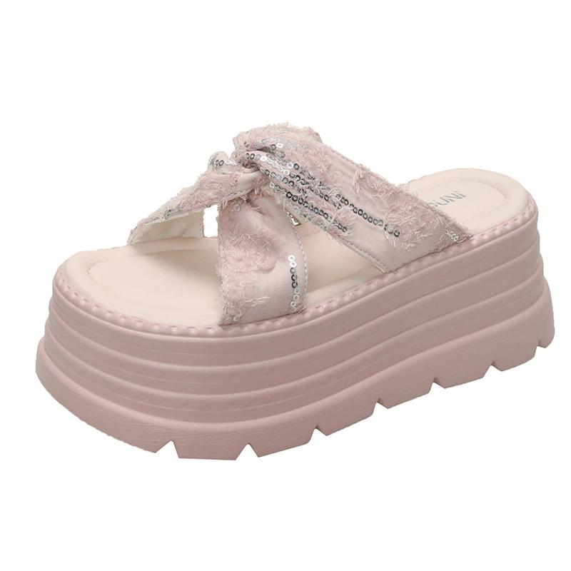 Fashion NEW Casual 8CM Wedge Slippers for Women Summer Non Slip Platform Sandals Woman Open Toe Comfortable Female Chunky Beach Slippers