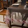 Transparent Soft Glass Dining Table Cloth Embroidered Lace Coffee Tablecloth Square Waterproof Oil Resistant Heat-resistant Table Mat
