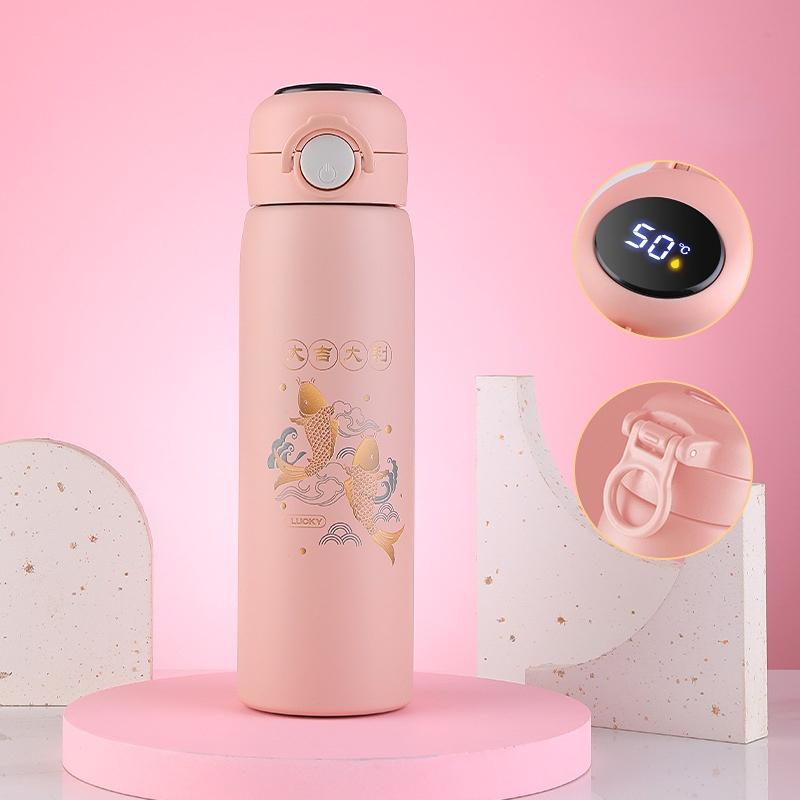 

Интеллектуальный термос большой емкости, 500 мл, термосы, портативный термос из нержавеющей стали, бутылка для воды, дорожная чайная кружка, офисный термос 500ml розовый