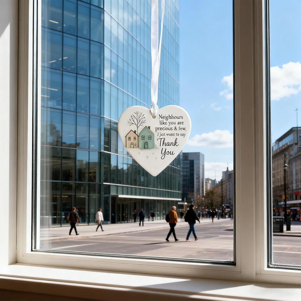 1 Stück Herzförmige Holzplakette-Weihnachten Nachbar Dekoschild Dankeschön Geschenke,Zum Aufhängen an Haustüren,Wand,Weihnachtsbaum