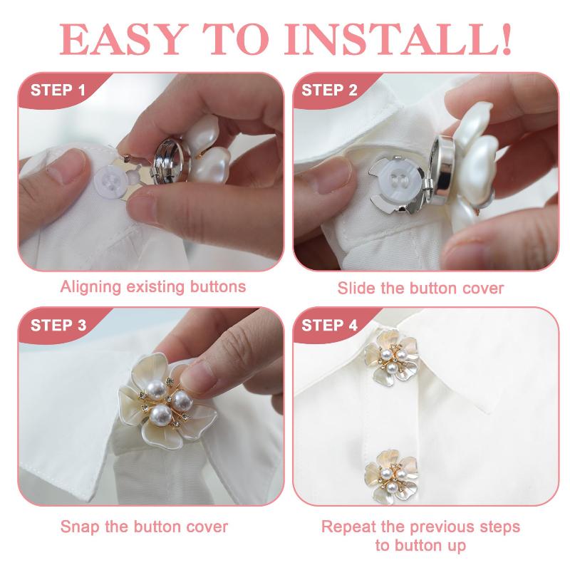 Perlenblumen-Knopfabdeckung Strassbesetzte Clips Abnehmbare Manschettenknöpfe Knopfabdeckung Für Damen Hemden Basteln DIY