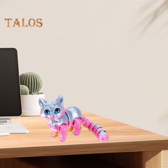 3D Printed Cat Figurine Movable Joints Cat Figure Articulated Animal Model Toy Home Office Bookshelf Desktop Decoration Ornament