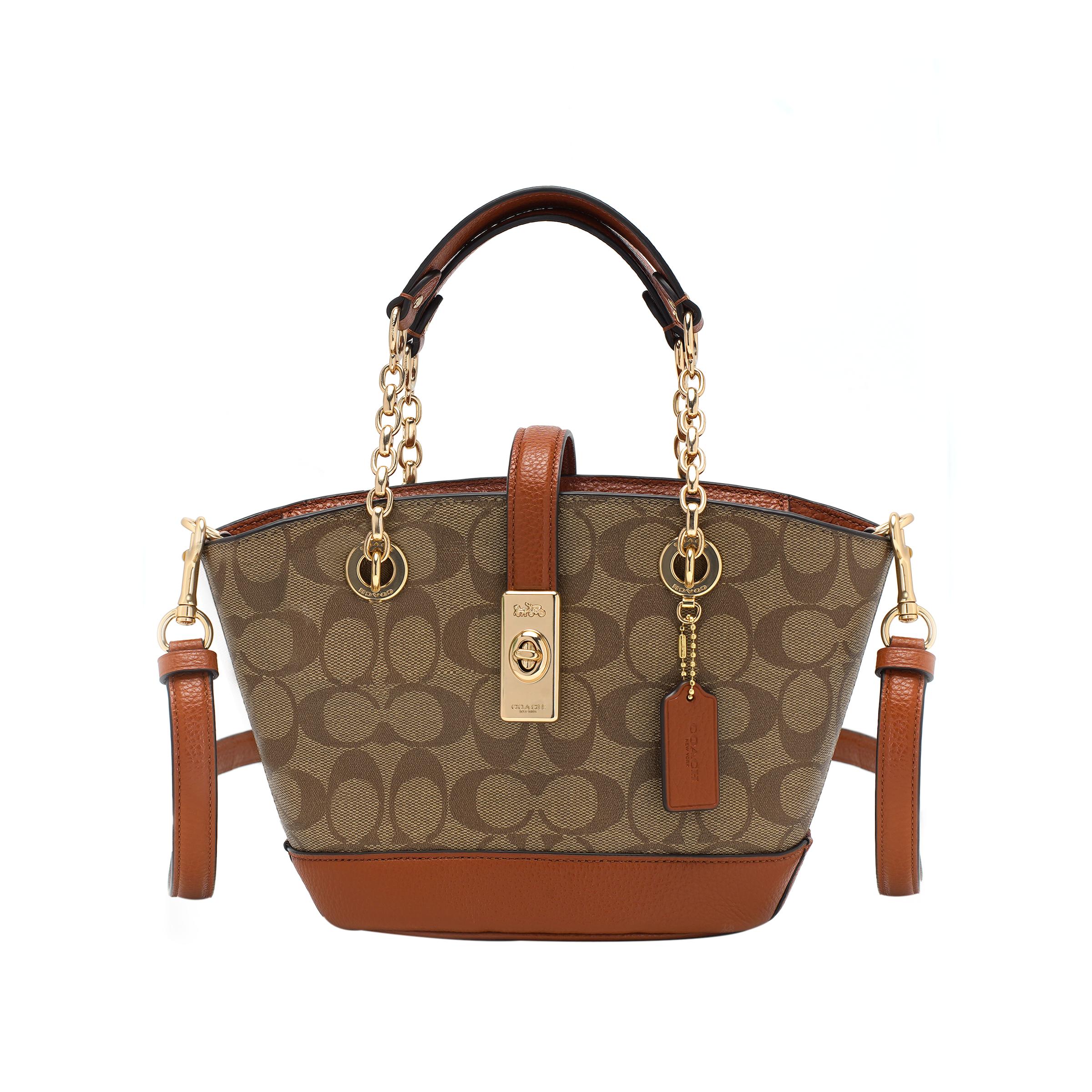 

Новая сумка-ведро на цепочке COACH Lane из коровьей кожи, сумка на плечо, сумка через плечо, маленький размер, женская, коричневая C8597-IME7V 18.0*9.9*17.0CM