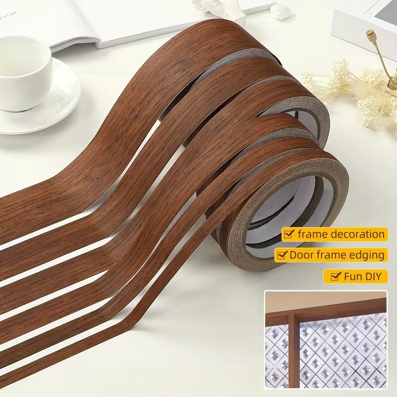 

1pc 10m Brown Wood Grain Edge Sealing Tape, Wooden Edge Treatment Sticker, Multi-size Wood Grain Stickers - Easy To Apply 10mx1cm