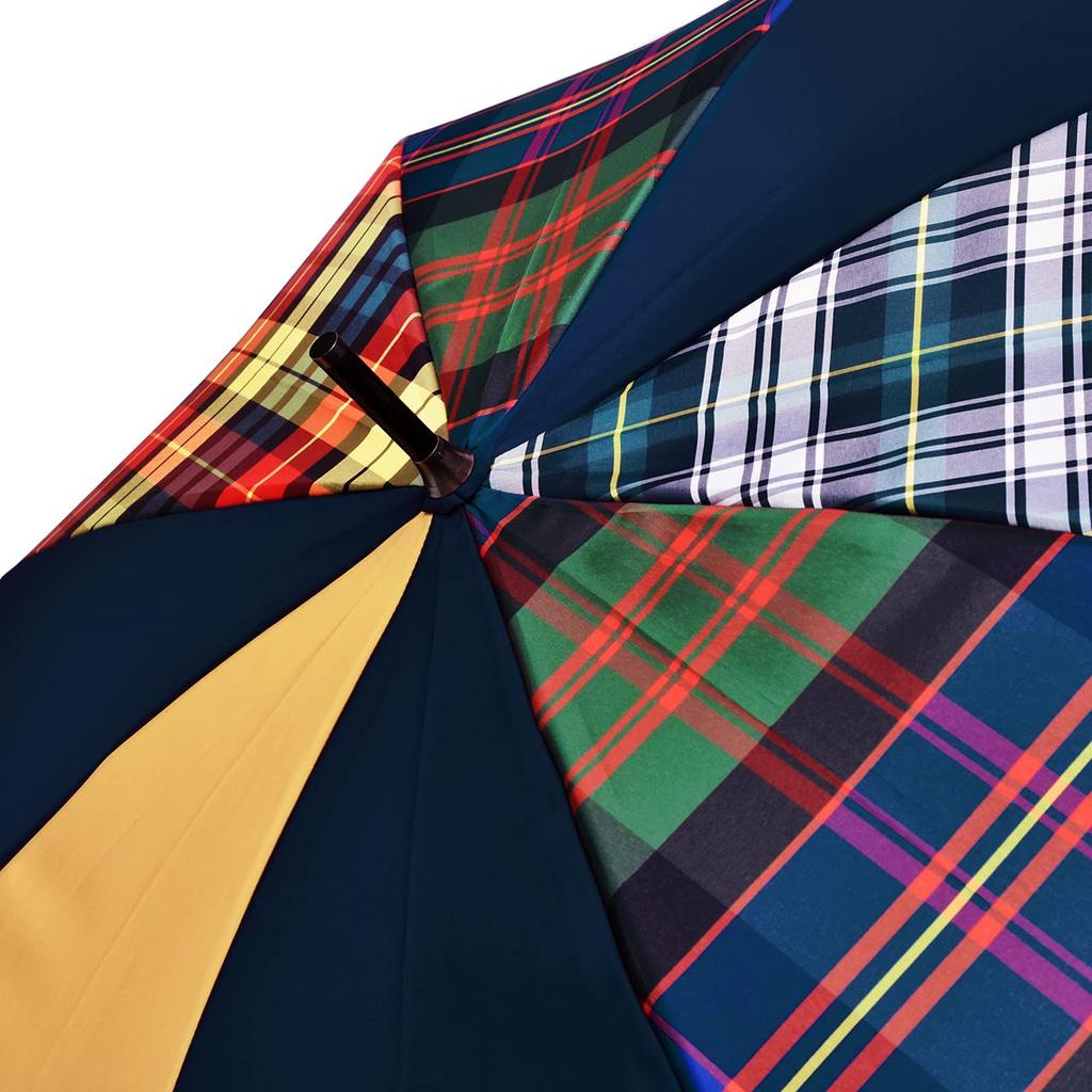65cm Long HATCHIBRAFOR 65x8 Tartan Maple Made In Japan Women's Umbrella, Check, Handle, (Yellow)