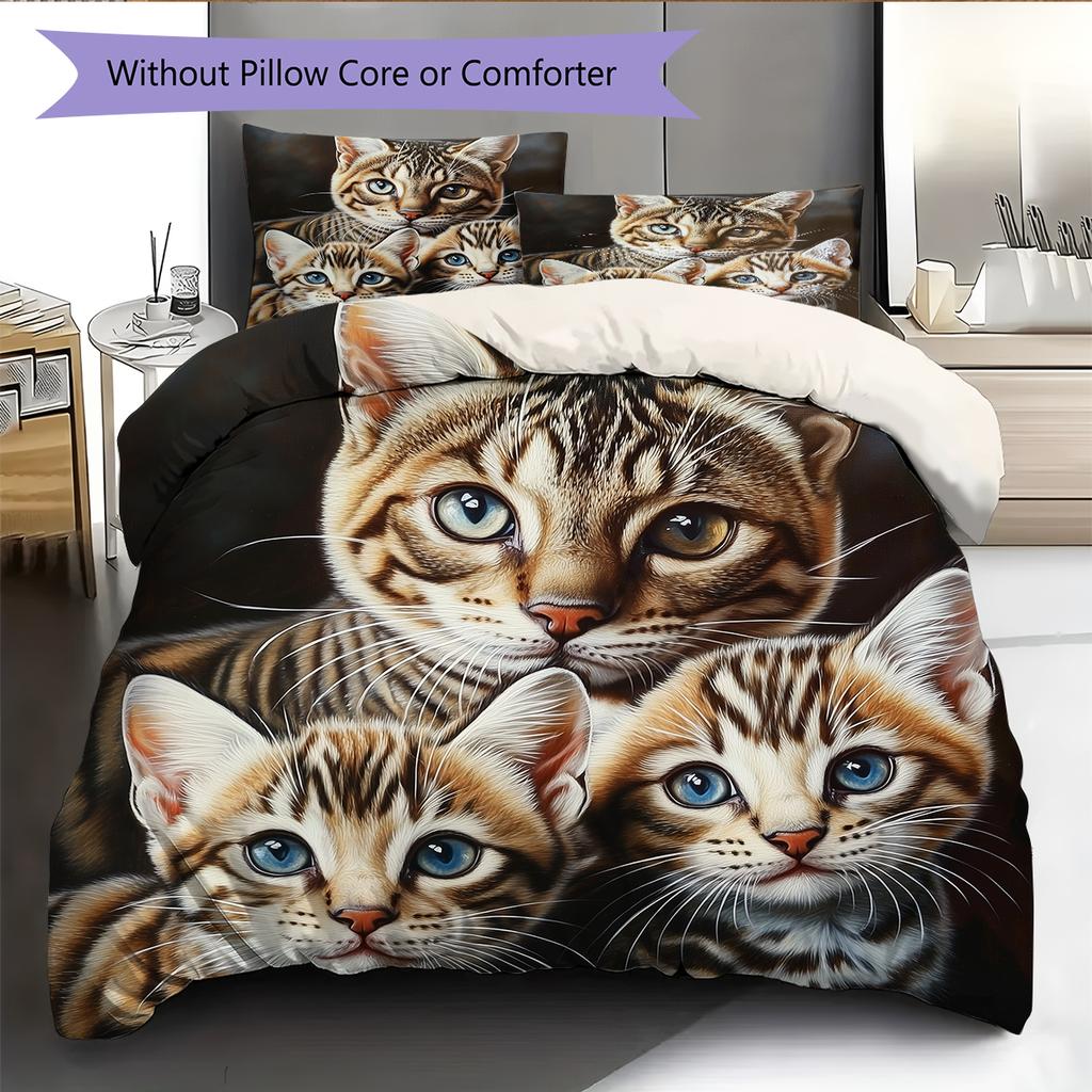 Black Bengal Cat Pattern Bedding Home Decoration Birthday Gift (1 * duvet cover + 2 * pillowcase, without core)