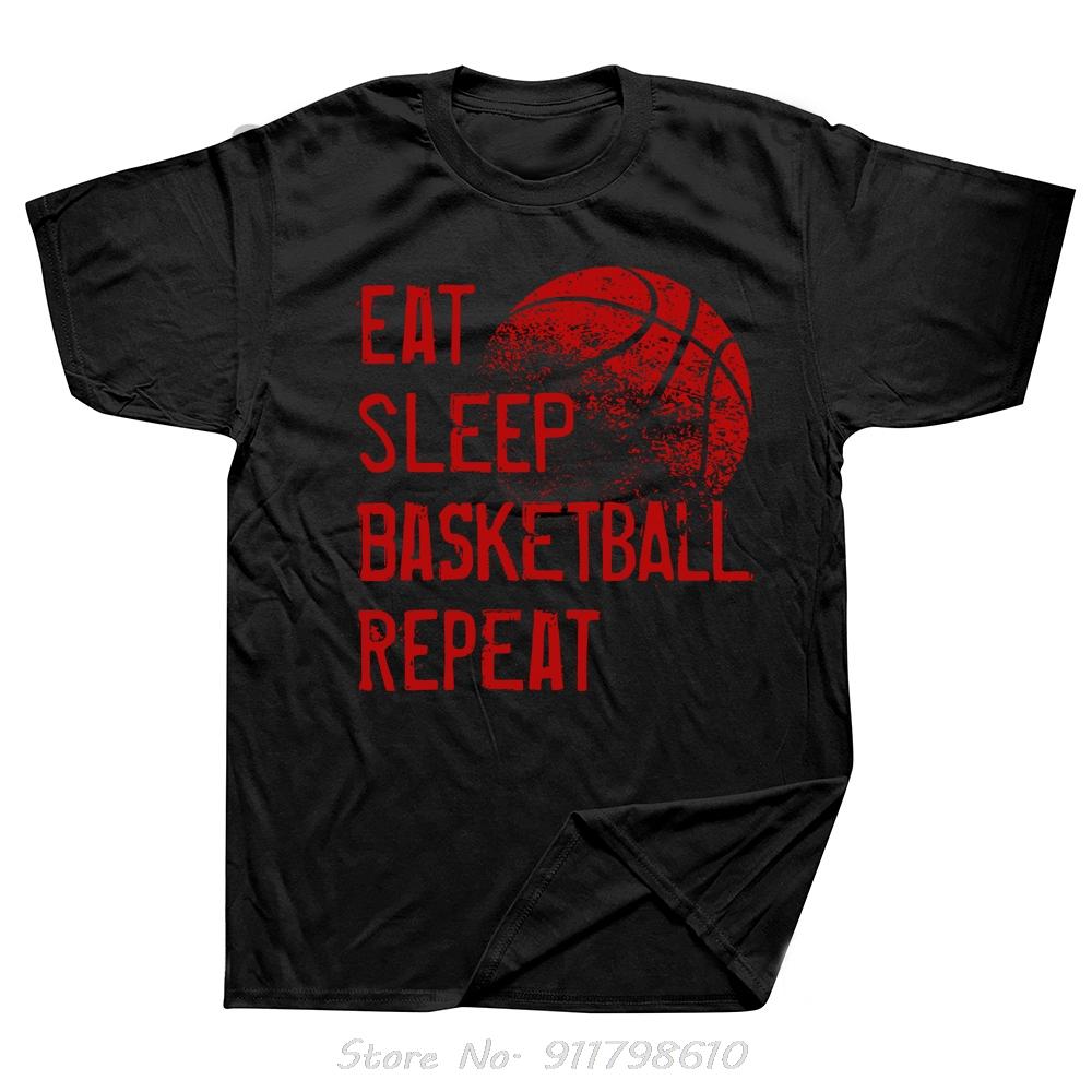 Funny Oversized T-shirt Eat Sleep Basketball Repeat Mens Clothing Streetwear Cotton Tshirt Birthday Gifts Summer Fitness T Shirt