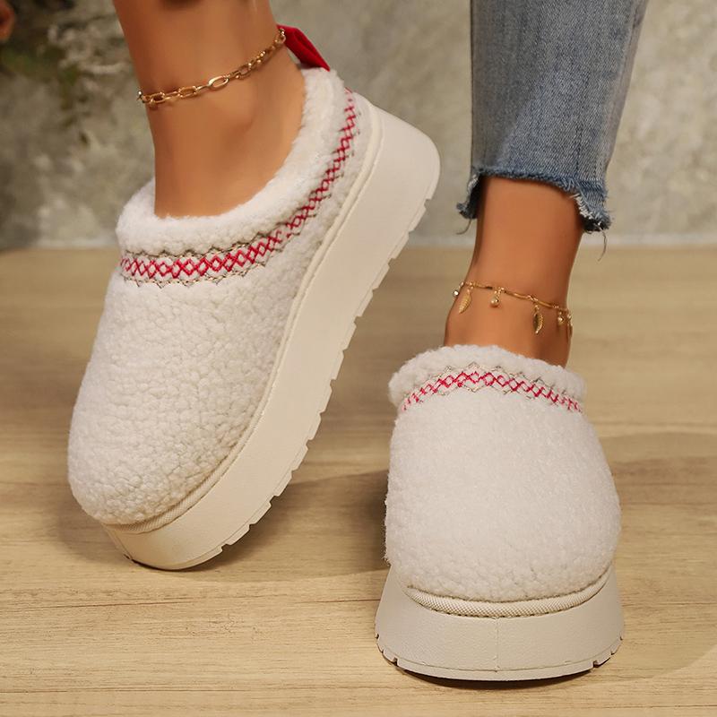 Thick Bottom Plush Slippers Women Fashion Lamb Cashmere Warm Indoor Slides Woman Winter Soft Sole Non-Slip Cotton Slippers 2025