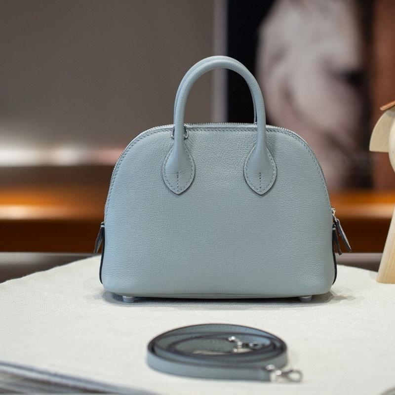 25 New Semi-handmade Wax Wire Steel Hardware First Layer Evercolor Leather Mini Shell Bag, Bowling Handbag