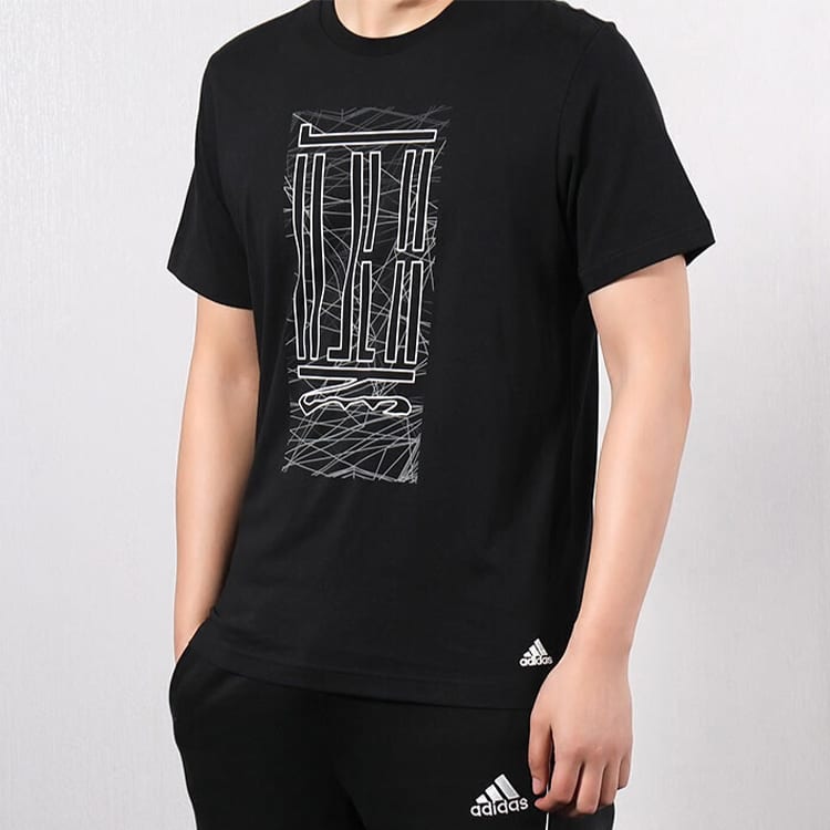adidas T Shirts Men's Black Crew Neck Moderate Straight Fit DY8742