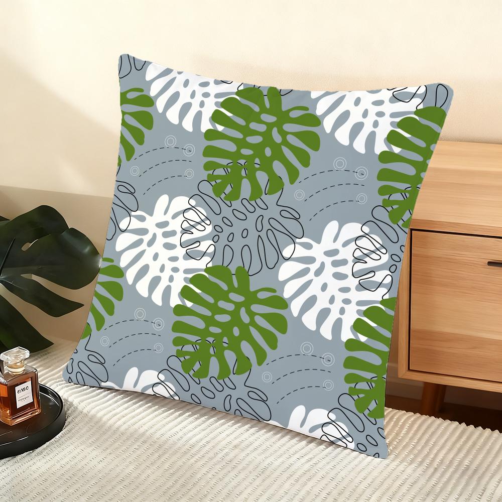 Tropical Palm Leaves Cushion Cover Soft Short Plush Pillow Cover Smooth Cozy Texture Aesthetic Cushion Case Home Decor