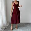 Women’s Fashion Sleeveless Solid Suspender Maxi Dress Elegant Long Gown with Shoulder Straps Casual Loose Fit