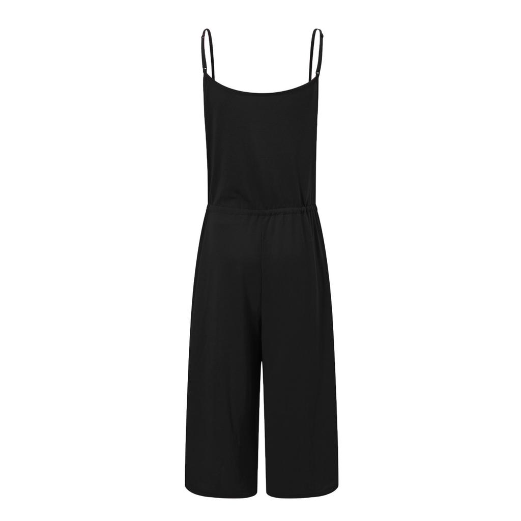 Women Casual Sleeveless V Neck High Waisted Wide Playsuits Beach Jumpsuit