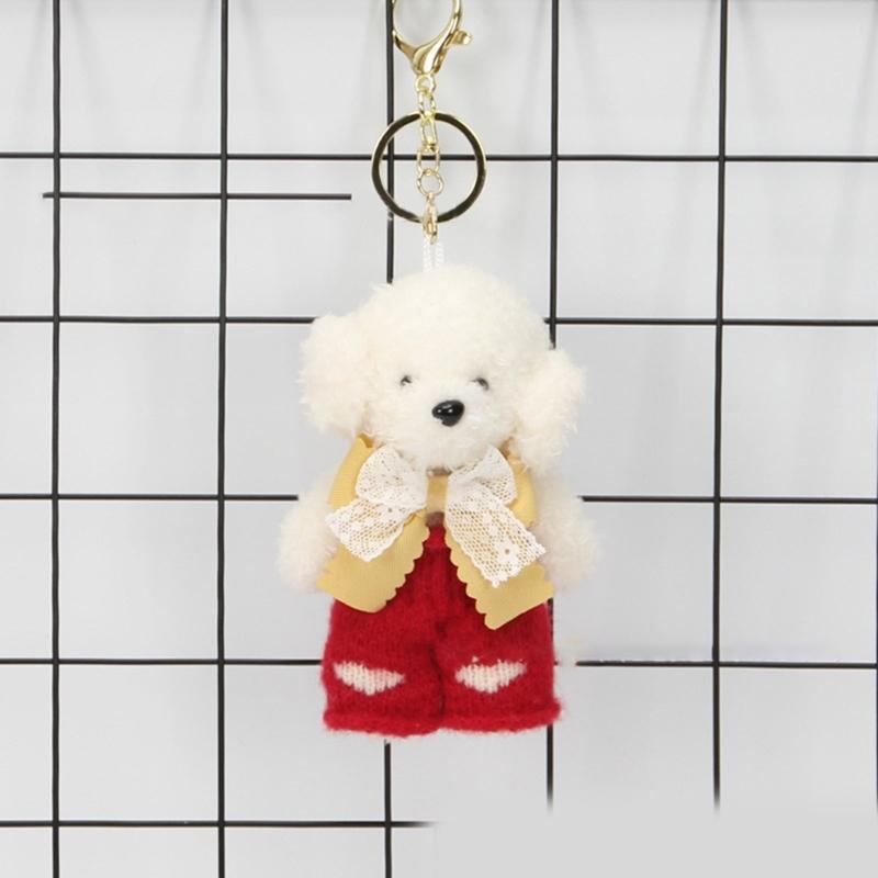 Cute Dog Keychain With Knitted Pants And Bowknot Stylish Keyrings Ornament For Women Girls Gift Accessories