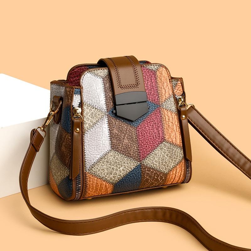 Fashion color matching handbag bag women's new women's bag simple and popular women's shoulder bag versatile messenger bag bag