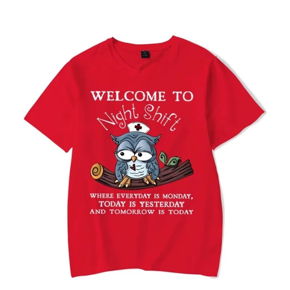 Men's T-shirt Welcome To Night Shift Kawaii T Shirt Men Women Tshirt Funny Owl Graphic Shirts Harajuku Shirts Anime Tee Clothes
