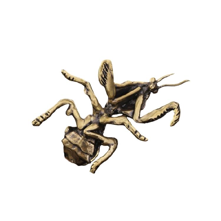 Scultura di Mantide Religiosa in Ottone Insetto Statuetta Miniatura Antica per Arredamento Soggiorno Intaglio Ornamento da Collezione