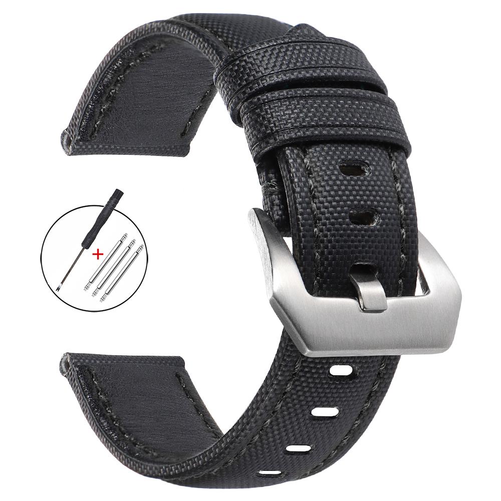 

20mm 22mm 24mm 26mm Genuine Sailcloth Watch Band Black Sailcloth Strap Waterproof Soft Nylon Sports Bracelet Universal Wristband 20mm чорний