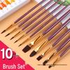 Blue Handle 10-Piece Nylon Hair Brush Set for Gouache, Watercolor, and Oil Painting