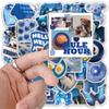 Set of 50 Dark Blue Ins Style Stickers for Water Bottles, Phone Cases, Laptops, and Desktops.
