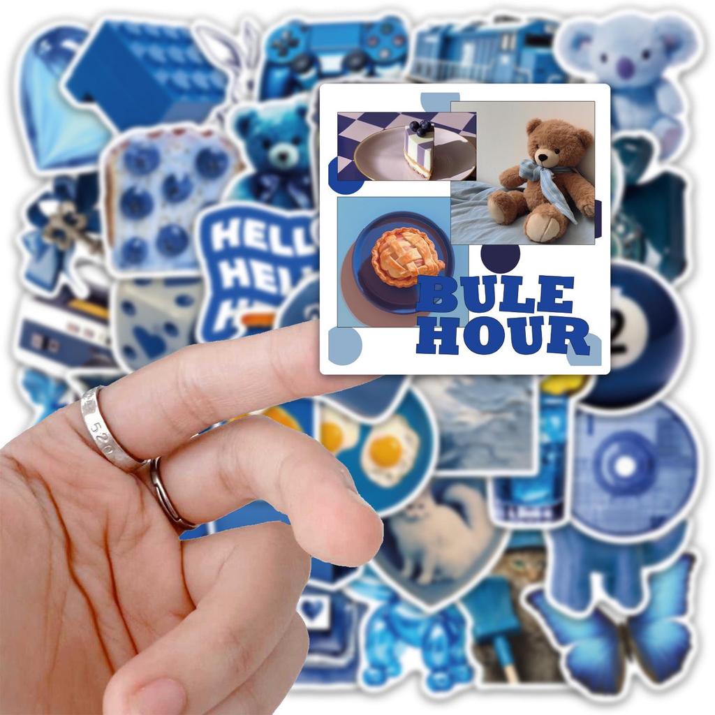 Set of 50 Dark Blue Ins Style Stickers for Water Bottles, Phone Cases, Laptops, and Desktops.