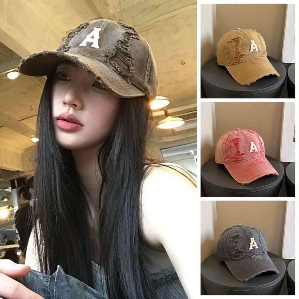 Vintage Holes Peaked Cap Embroidery Snapback Cap American Letter Baseball Hat  Spicy Girls