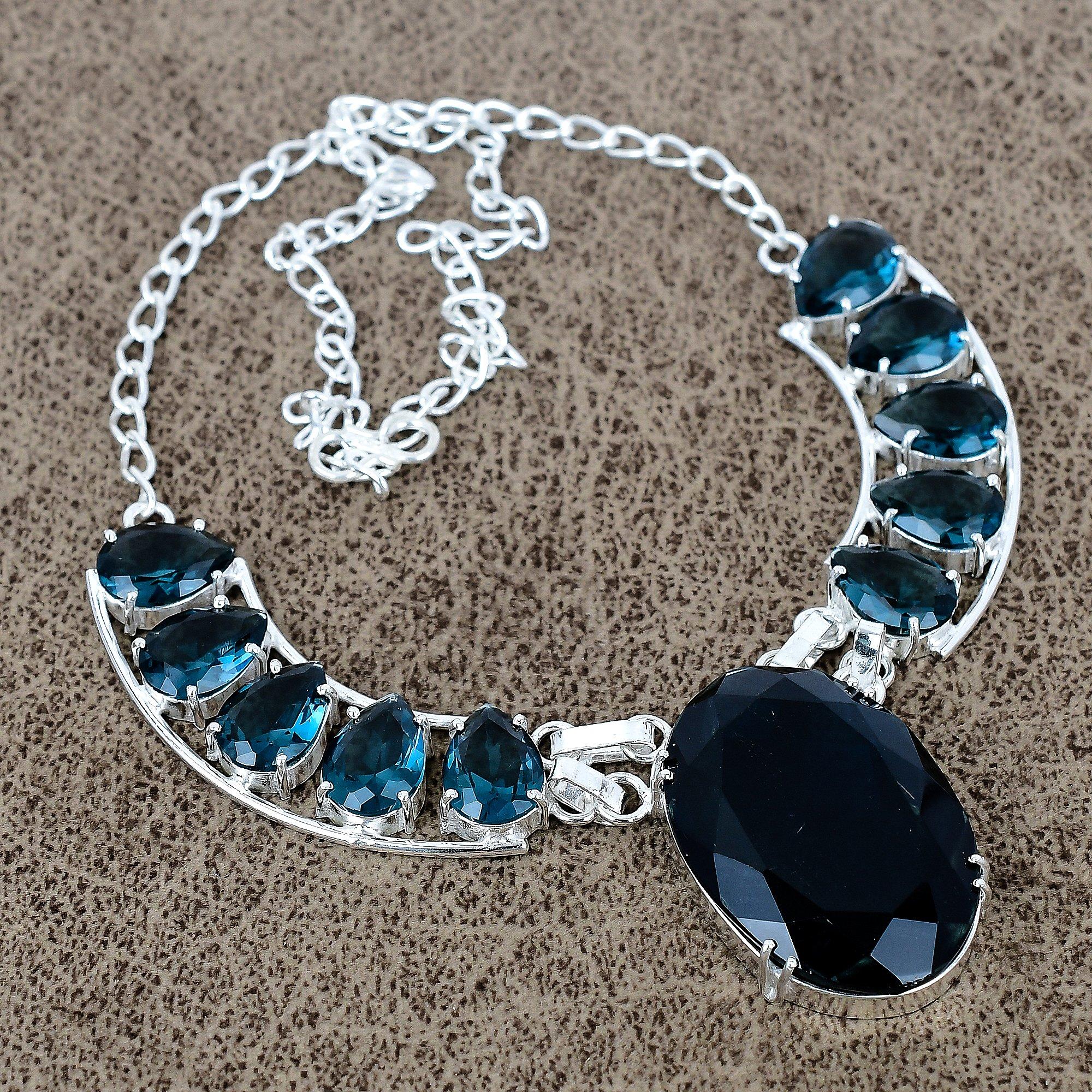 

Black Spinel, Iolite Gemstone 925 Sterling Silver Jewelry Necklace 18 KKG-419