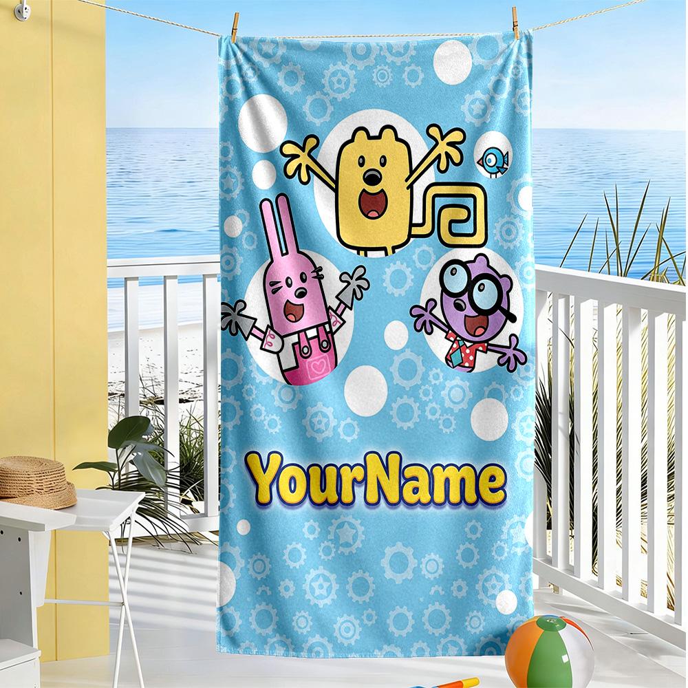 Wow! Wow! Wubbzy Customize Your Name Beach Towel Quick-Dry Soft Microfiber Ideal for Travel Outdoor Swim Pool Yoga Surf Camping Hiking Gym Gift Holida