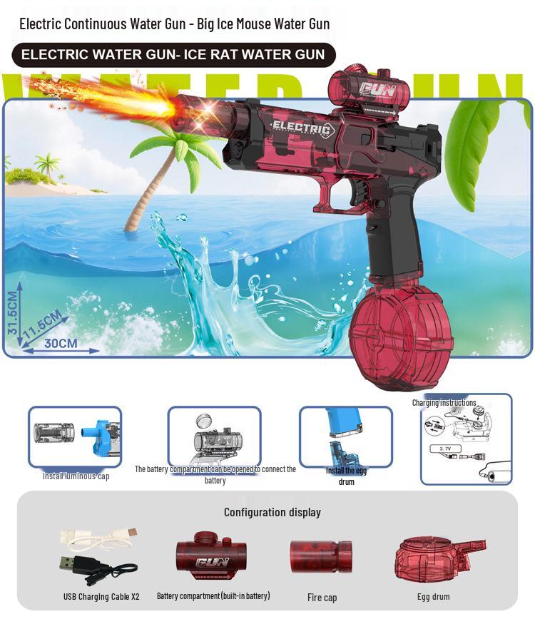 Firelight Big Ice Electric Water Gun with Linked Recoil, Muzzle Cap, Large Capacity for Youth.