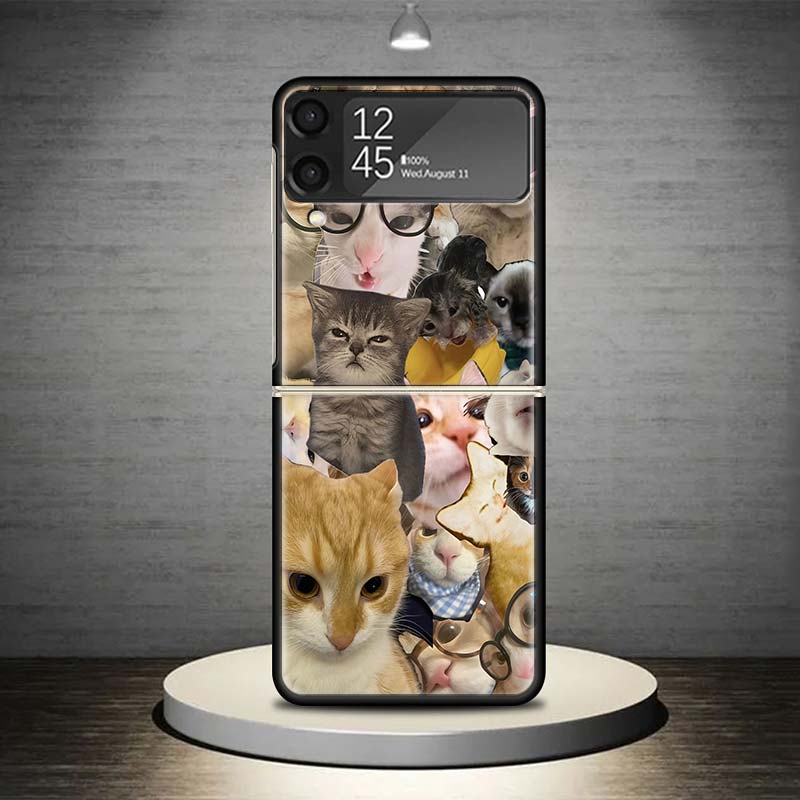 Crying Cat Memes Phone Case For Samsung Galaxy Z Flip 7 6 5 4 3 5G Shockproof Cover Z Flip7 Flip6 ZFlip5 Flip3 Flip4 Luxury Shel