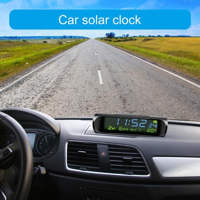 Small Digital Car Dashboard Clock Solar Power & Rechargeable Clear LCD Time Display Watch Stick On Car Clock