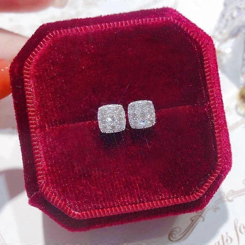 Minimalist Square Full Diamond Stud Earrings
