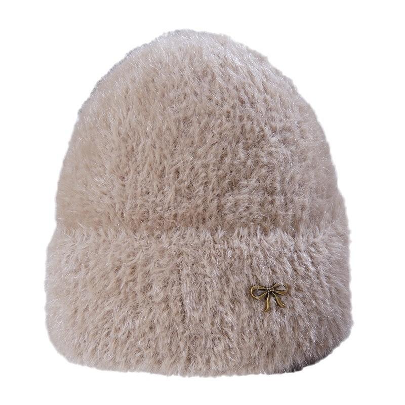 Women's Winter Warm Knitted Hat Korean Style Trendy and Versatile Imitation Mink Hair Big Head Flange Plush Wool Hat Windproof Ear Protection