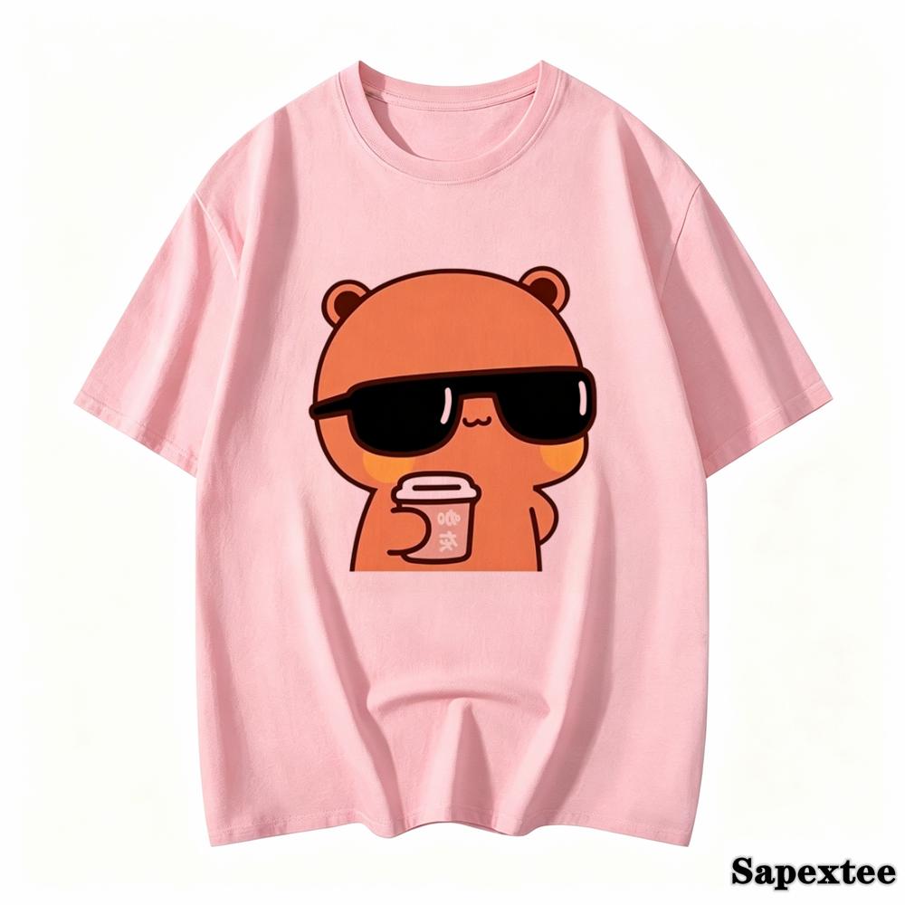 Couple Tee Bubu Is Watching Movies And Milk Tea With Dudu Tshirt Cartoon Cute Graphic Tees For Ladies Kawaii Cotton Unisex Tops
